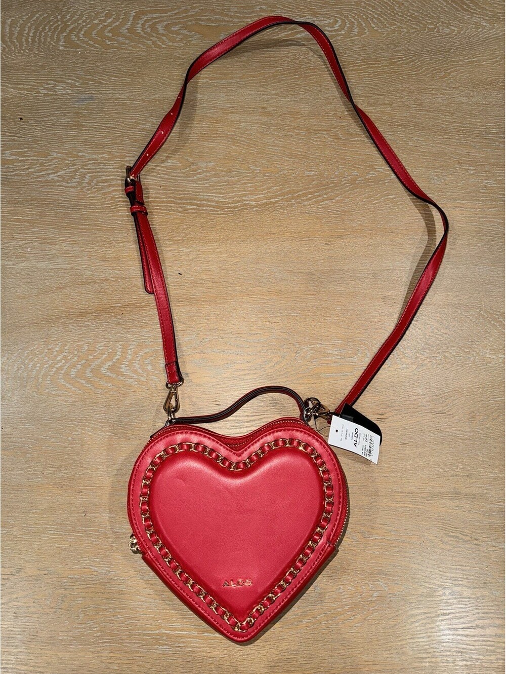 Aldo Whitneeyy Heart Crossbody Bag Red Gold NWT